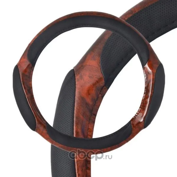 Оплетка M экокожа, 2 подушечки, черно/коричневая, Wood-1
