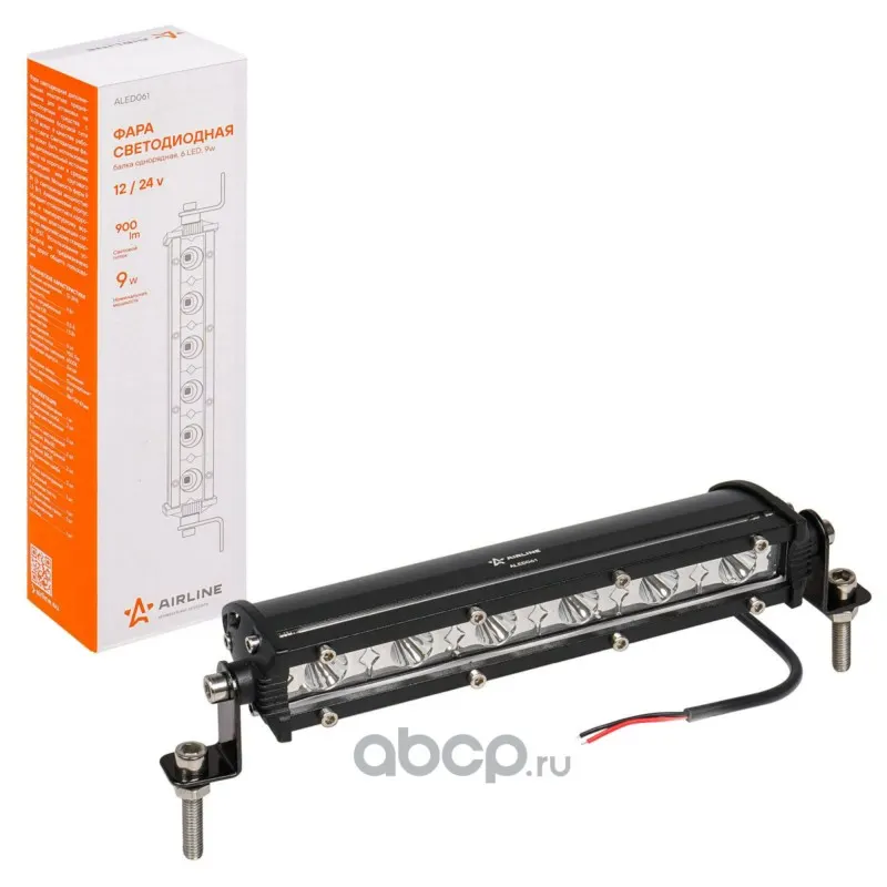 Фара светодиодная (балка) однорядная, 6 LED 9W (186x30x47) 12/24V направленный свет