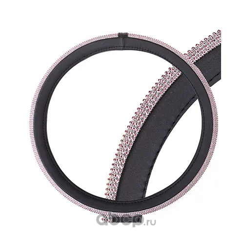 Оплетка M экокожа/розовые стразы, черная, Crystal-2