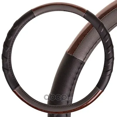 Оплетка M экокожа, черно/серая, Wood-7