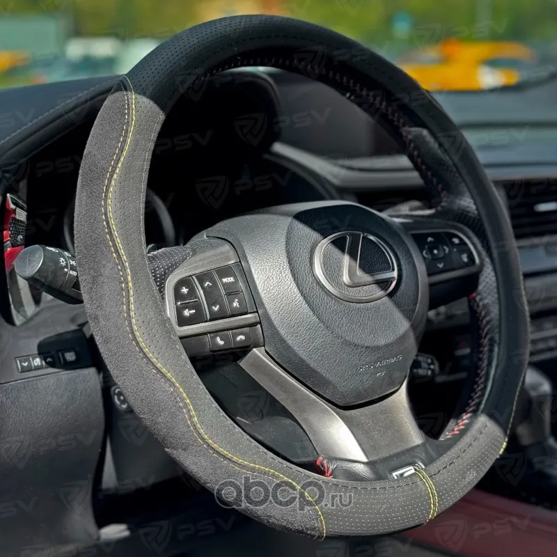 Оплетка М экокожа, черный/отстрочка желтая, ALCANTARA Fiber