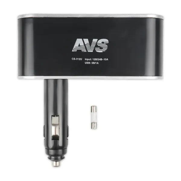 Разветвитель прикуривателя 12/24V (на 3 выхода + USB) AVS CS312U