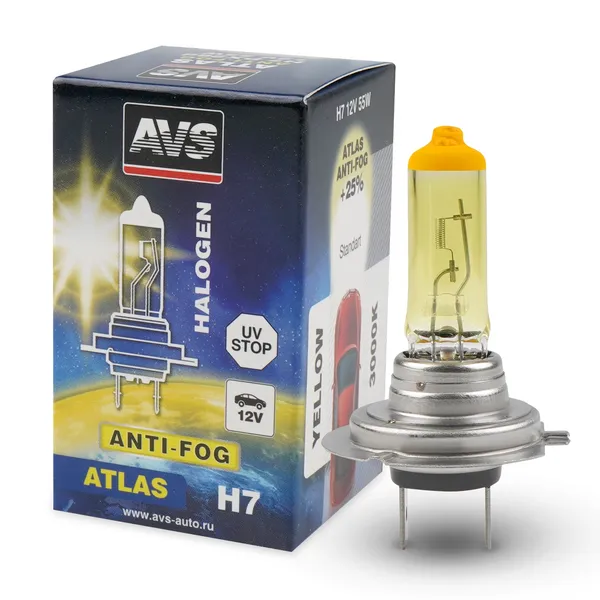 Лампа галогенная AVS ATLAS ANTI-FOG / BOX желтый H7.12V.55W (1 шт.)