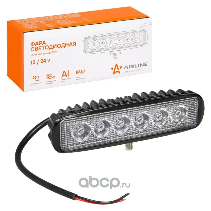 Фара направленного света 6 LED, 18W, (157х42х40) 12/24V прямоугольная