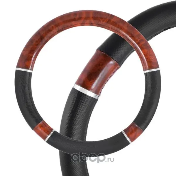 Оплетка L экокожа, черно/коричневая, Wood-8
