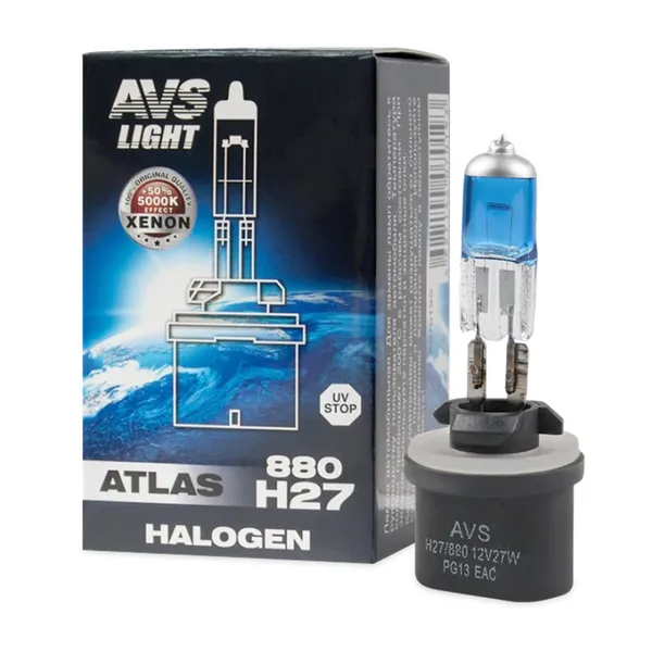 Лампа галогенная AVS ATLAS BOX /5000К/ H27/880 12V.27W (1 шт.)