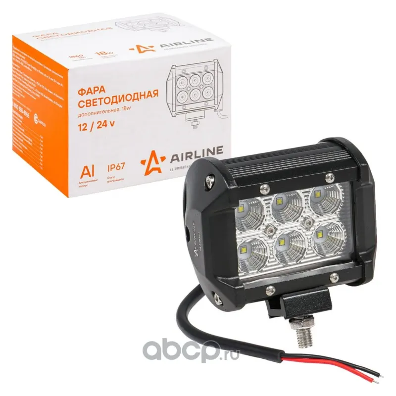 Фара светодиодная (балка) двухрядная, 6 LED 18W, (98х78х65) 12/24V рассеянный свет