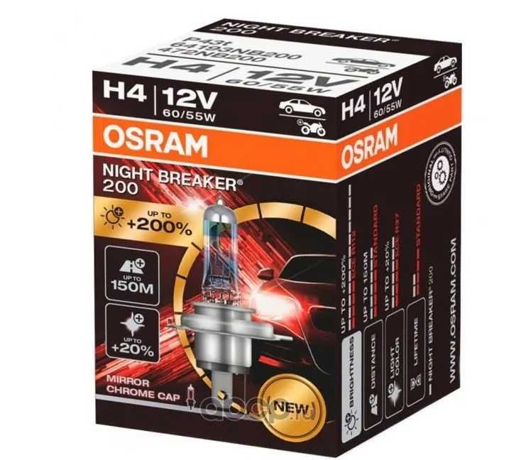 Лампа Н4 12V 60/55w +200% NIGHT BREAKER 200