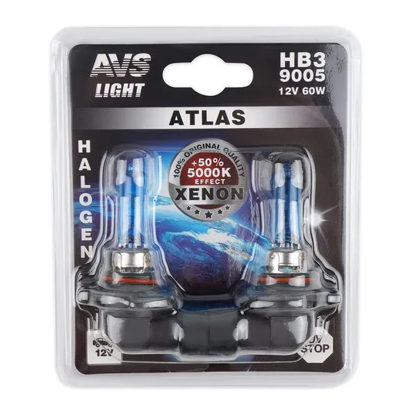 Лампа галогенная AVS ATLAS /5000К/ HB3/9005.12V.65W (блистер, 2 шт.)