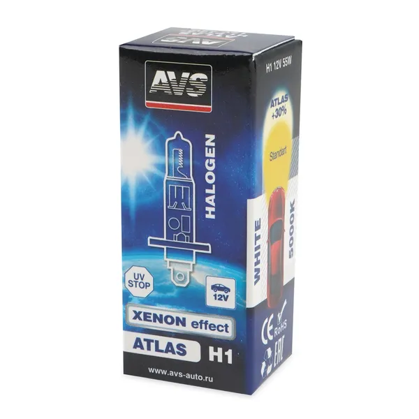 Лампа галогенная AVS ATLAS BOX /5000К/ H1.12V.55W (1 шт.)
