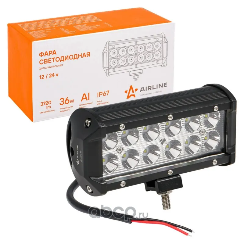 Фара светодиодная (балка) двухрядная, 12 LED, 36W, (165х78х65) 12/24V направленный свет