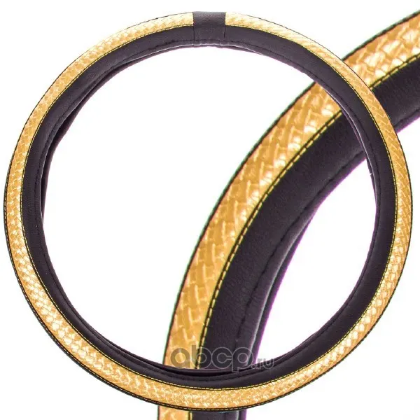 Оплетка M экокожа, черно/желтая, Luxury-1