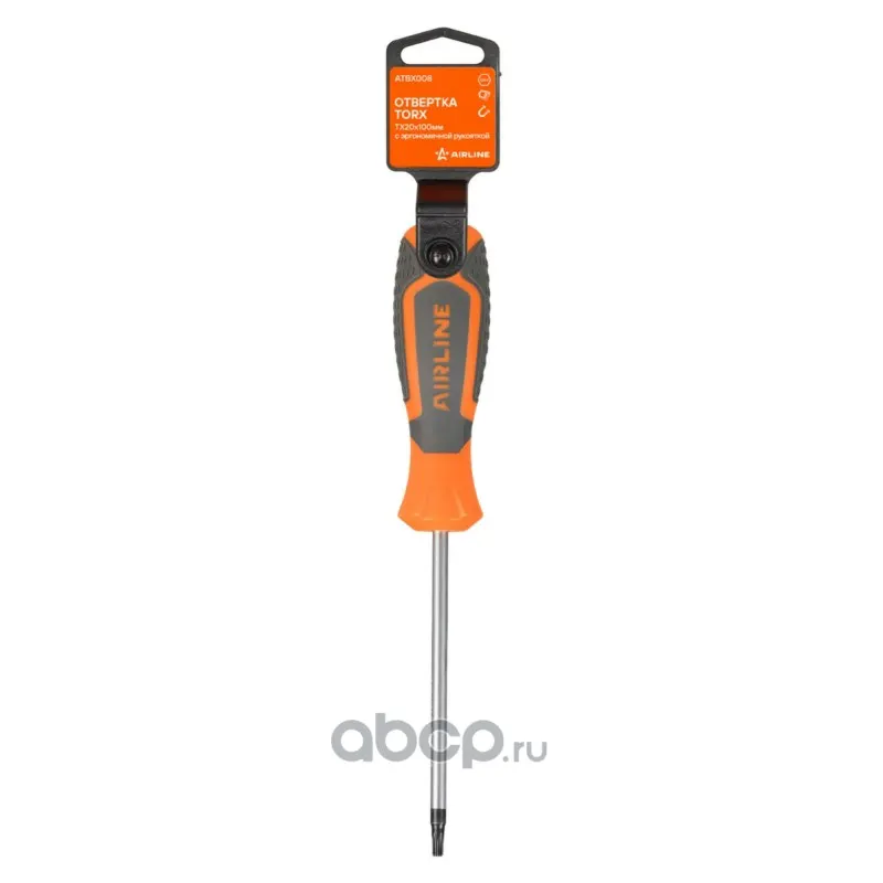 Отвертка TORX TX20x100 мм с эргономичной рукояткой магнитная, пластиковый подвес
