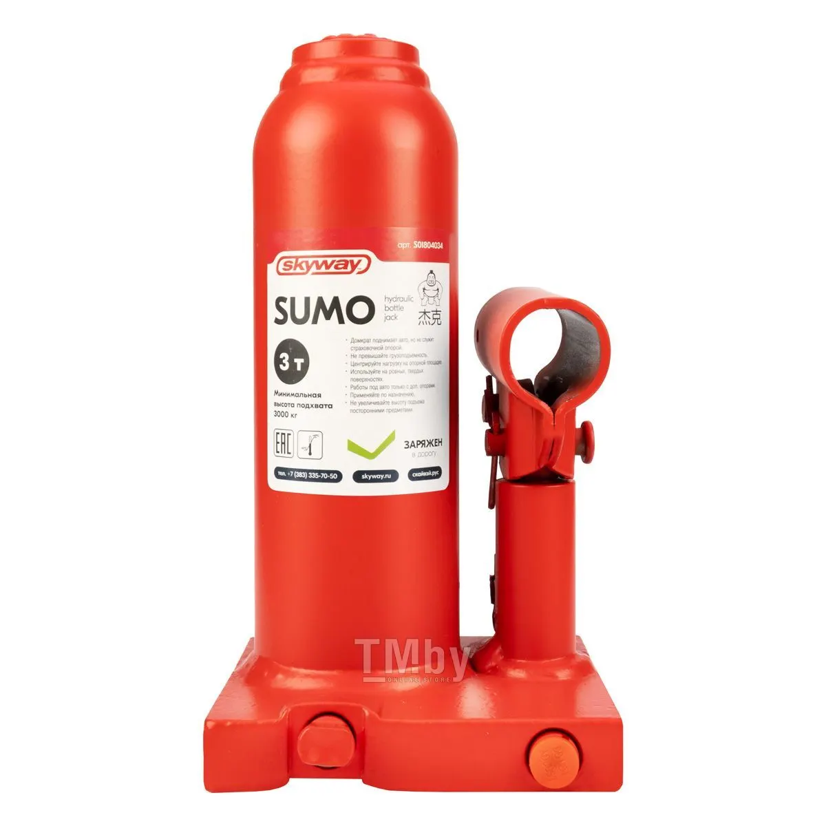 Домкрат гидравлический бутылочный 3т h 180-345мм SUMO в кейсе