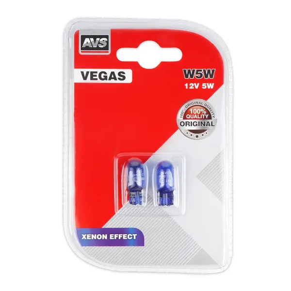 Лампа AVS Vegas в блистере 12V. W5W XENON EFFECT (W2,1x9,5d) 2шт