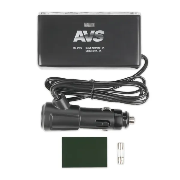 Разветвитель прикуривателя 12/24V (на 2 выхода + 2 USB) AVS CS219U