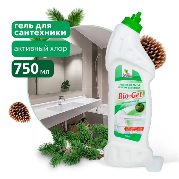 Средство для мытья и чистки сантехники "Bio-Gel" (с активным хлором) 750 мл. Clean&Green CG8072