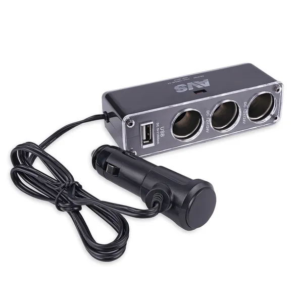 Разветвитель прикуривателя 12/24V (на 3 выхода + USB) AVS CS313U