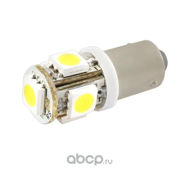 Лампа диод T8,5 (T4W) 12V 5 SMD диодов BA9s 1-конт Белая Габариты (цена за 1 шт, кратно 2 шт); SKYWA