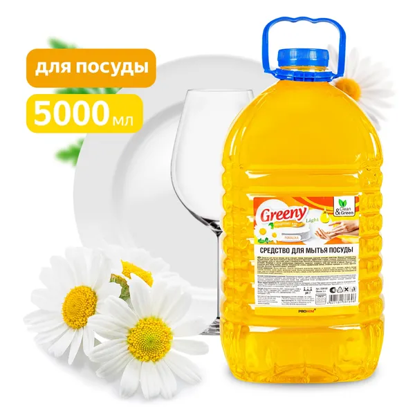 Средство для мытья посуды "Greeny" Light Ромашка, 5 л. Clean&Green CG8169