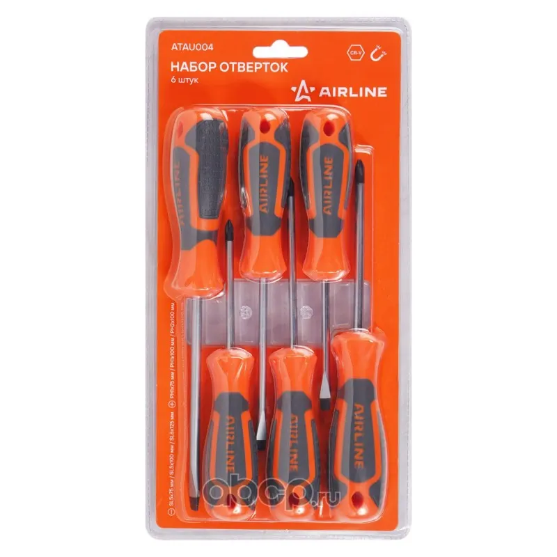 Набор отвёрток 6 пр (SL5x75mm, SL5x100mm, SL6x125mm, PH1x75mm, PH1x100mm, PH2x100mm), блис