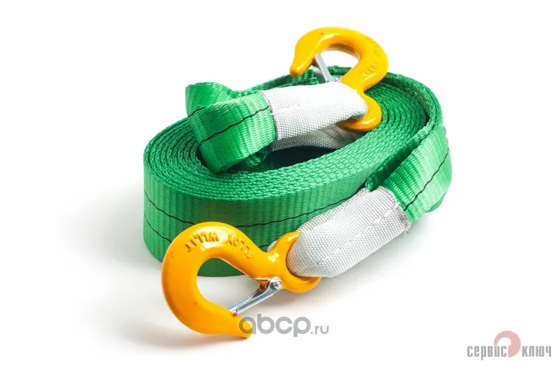Трос буксировочный 8т/5м (лента, СУПЕР УСИЛЕННЫЙ, 2 крюка) (пакет)