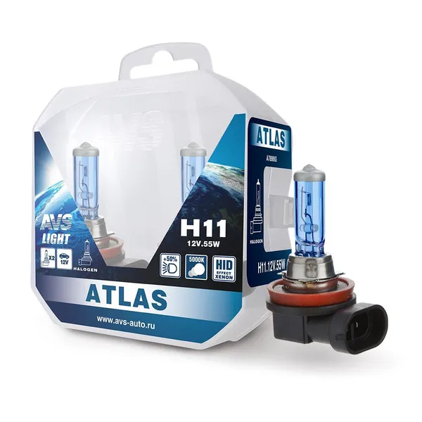 Лампа галогенная AVS ATLAS PB /5000К/ H11.12V.55W Plastic box -2 шт