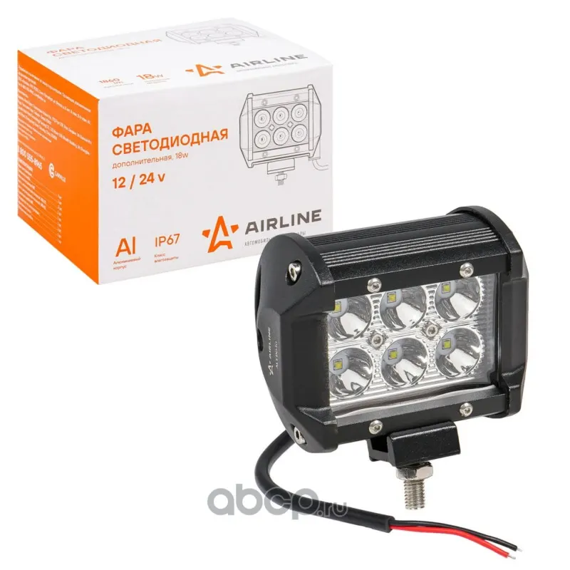 Фара светодиодная (балка) двухрядная, 6 LED 18W, (98х78х65) 12/24V направленный свет