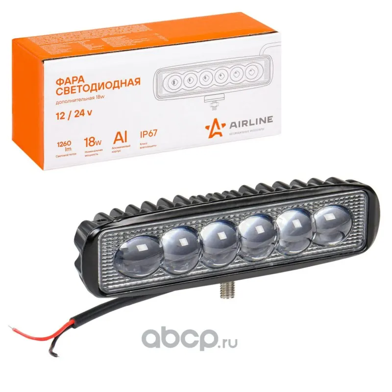 Фара 6 LED 4D линза, 18W, (157х42х40) 12/24V прямоугольная