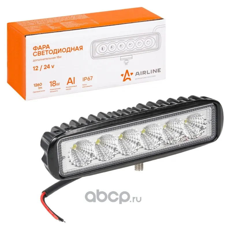 Фара рассеянного света 6 LED, 18W, (157х42х40) 12/24V прямоугольная светодиодная