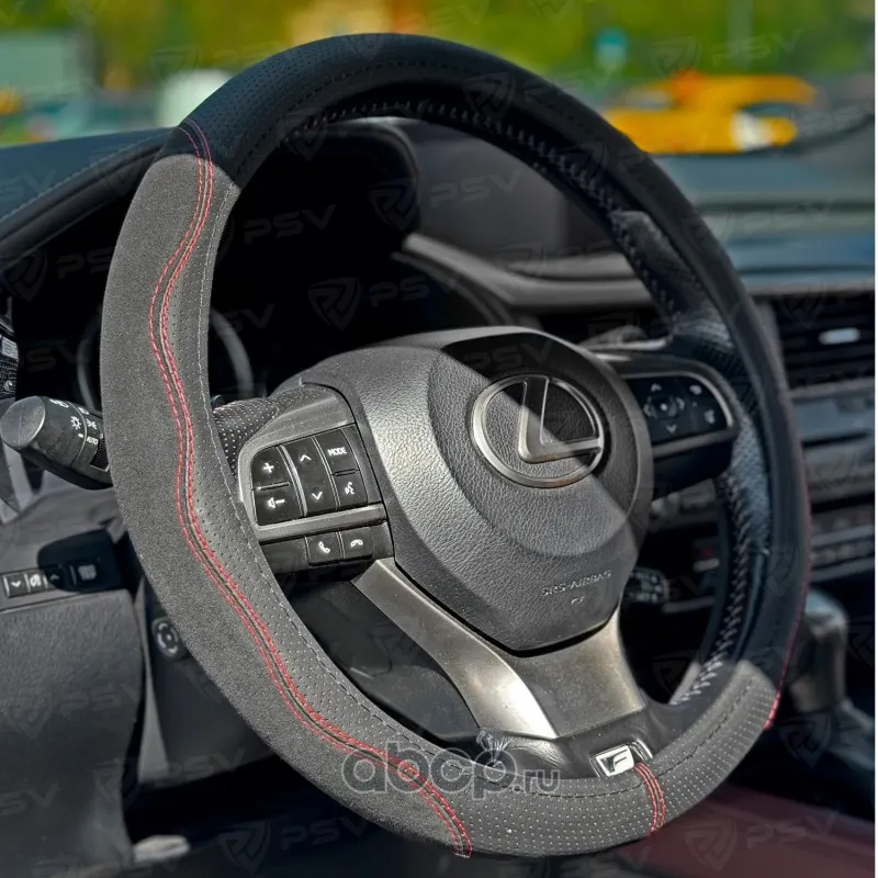 Оплетка М экокожа, черный/отстрочка красная, ALCANTARA Fiber